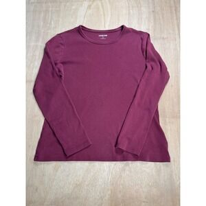 Lands End Womens Burgundy Long Sleeve Crew Neck Basic Top T Shirt Size M
